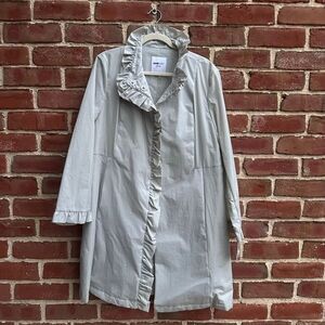 JANE POST $395 Ruffle Trim Coat In Stone womens XL NWT